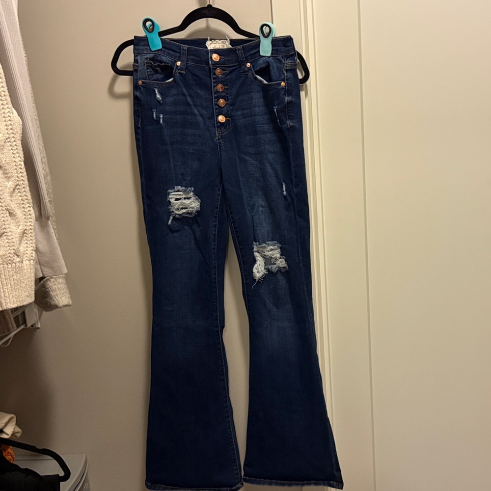 Altar'd State Dark Blue Distressed Flare Jeans